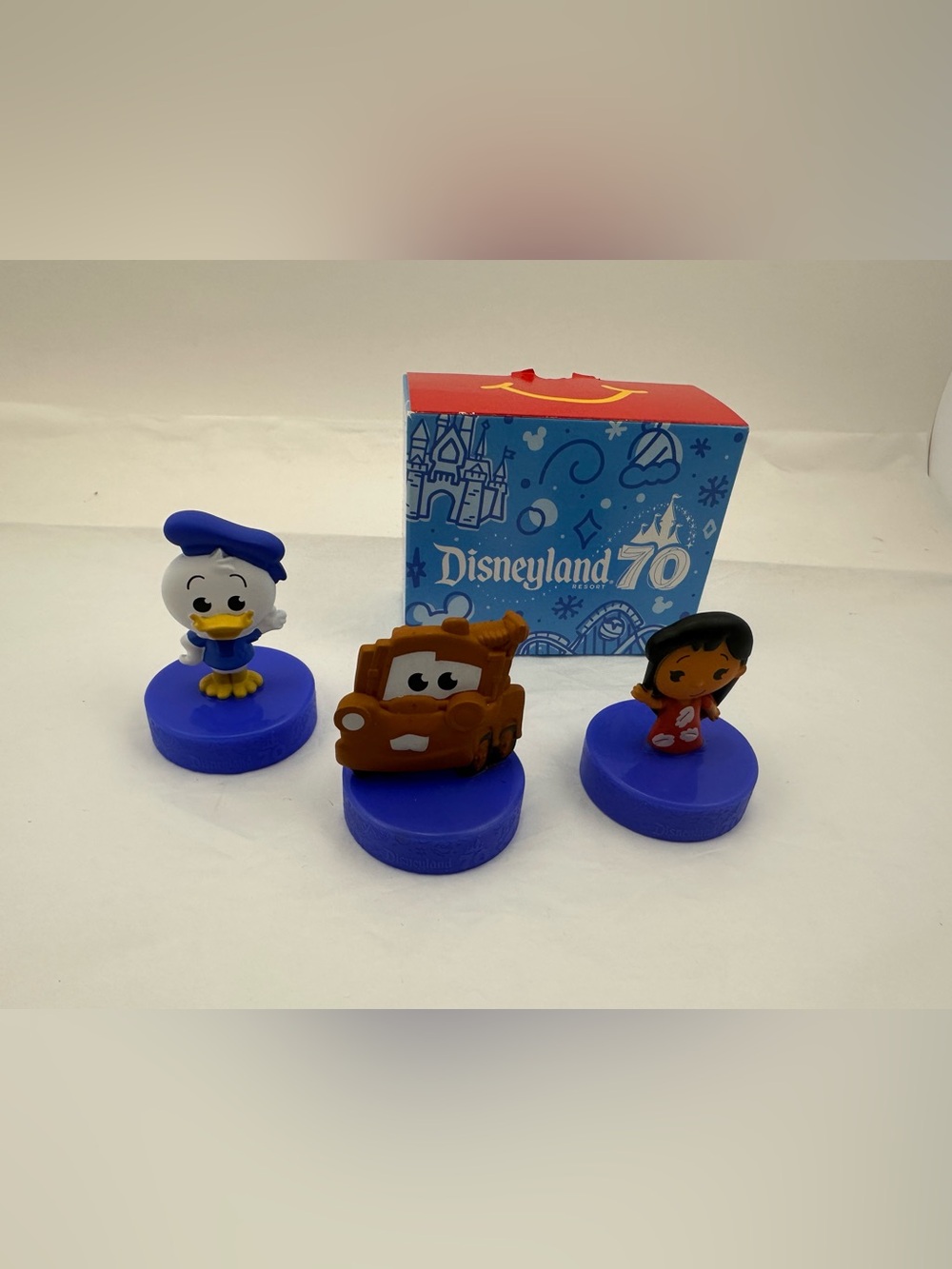 Bundle of McDonald's Disneyland 70th Anniversary Happy Meal toys (3) with 1 box